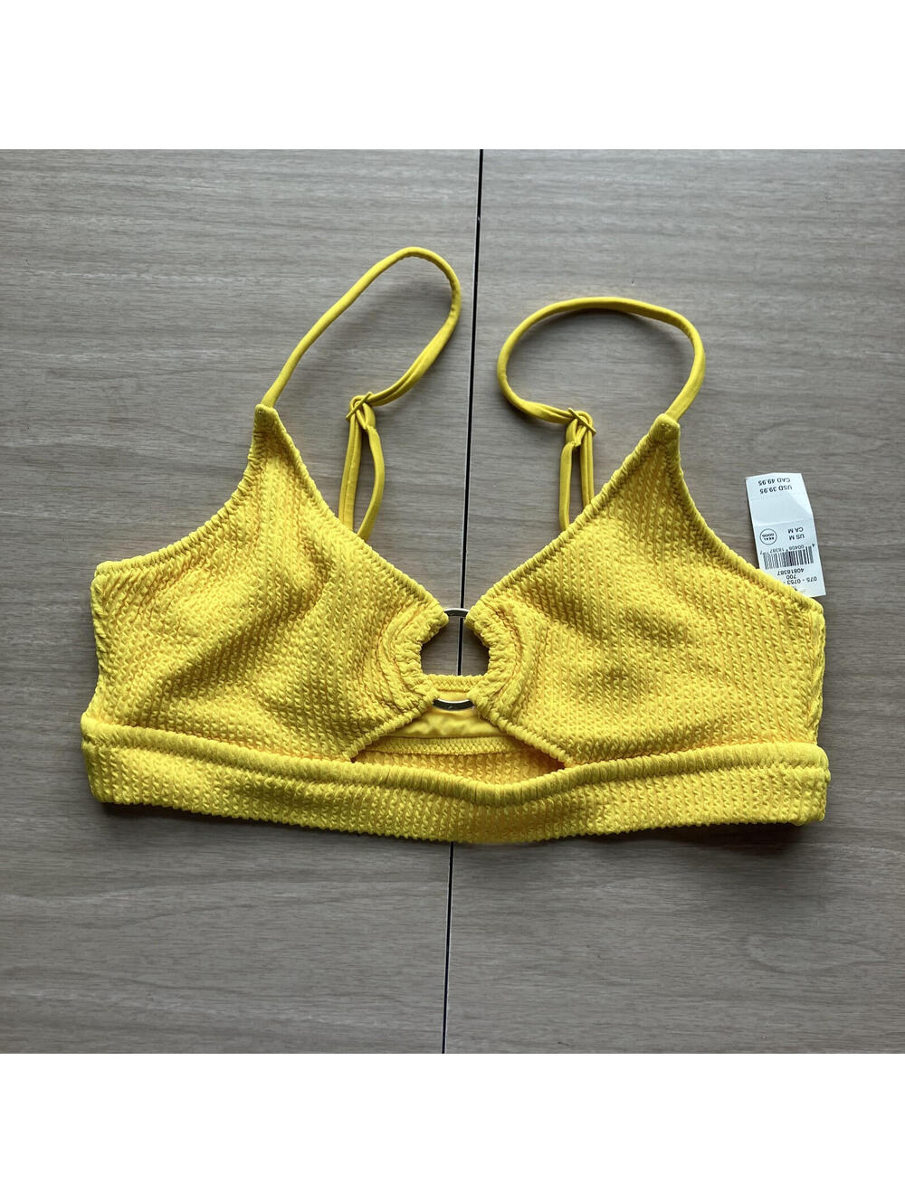 Aerie Swim Primary Yellow Scoop Cut Out Crinkle Texture Ring Top MEDIUM New